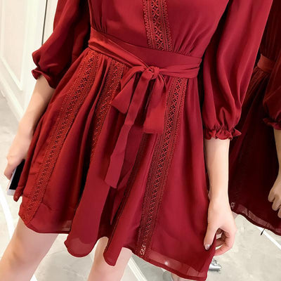 Red autumn sexy dress SD00975