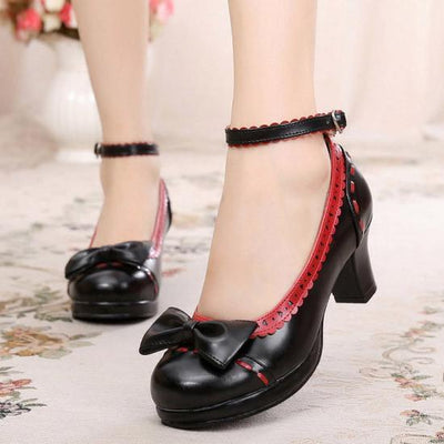 Japanese Princess Lolita Bow Cute Lace Heel Shoes SD01952