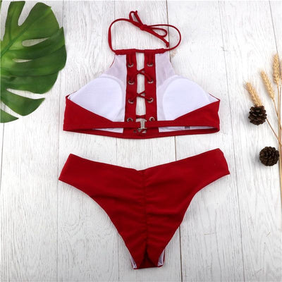 Red String Laced Up 2 Piece Swimsuit SD00435