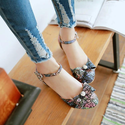Buckle Ribbon Short-Heels Shoes SD00191