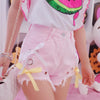 Sweet Pink Hole Ring Ribbon Shorts Pants SD01902