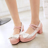 Harajuku Japanese Bow Lace Heart Strap Short Heels Shoes SD01997