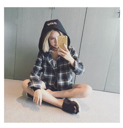 Korean Fashion Plaid Hoodie Jacket SD00944