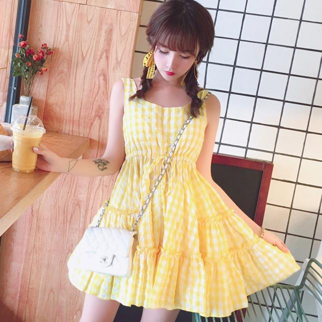 Summer sweet lemon yellow sleeveless dress SD00929