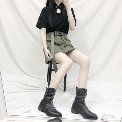 Army Green Skirt + Cheongsam T-Shirt Set SD01875