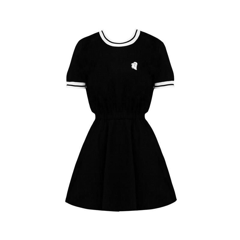 Embroidered Ghost Black Dress SD00257