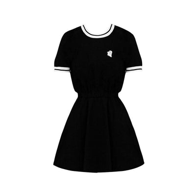 Embroidered Ghost Black Dress SD00257