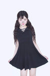 Japanese harajuku black slim v-neck dress SD01071