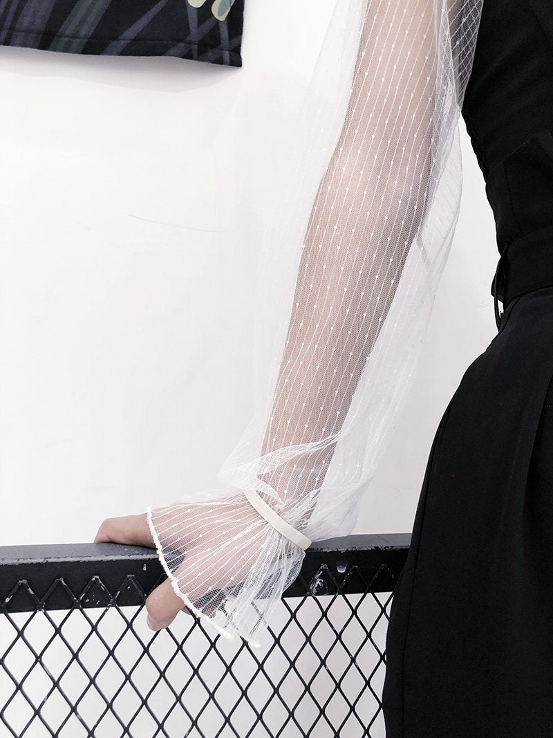 White/Black Mesh Chiffon Lace Shirt SD01444