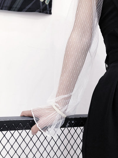 White/Black Mesh Chiffon Lace Shirt SD01444