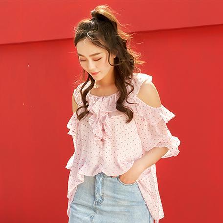 Pink Heart Thin Blouse Shoulder-less Chiffon Shirt SD00025