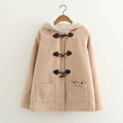 Warm Kawaii Pink/Black/Navy Embroidered Cat Hooded Ear Jacket SD01653