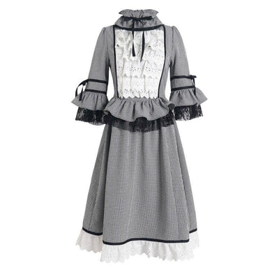 Elegant Lace White Black Plaid Dress SD01350