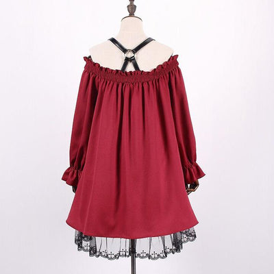 Red Shoulder Ruffle Lace Dress SD00478