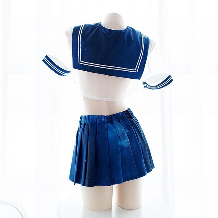 Sexy Transparent Sheer Galaxy Blue Sailor Short School Uniform Lingerie SD00167