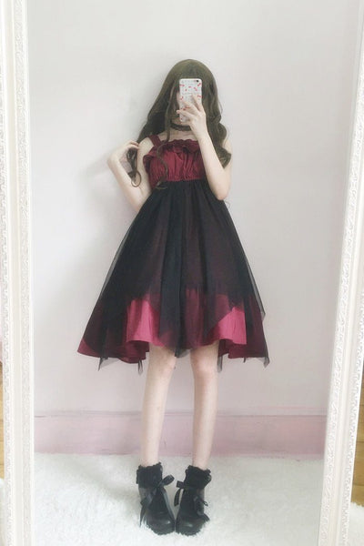 Japanese lolita lotus leaf black/red dress SD02481