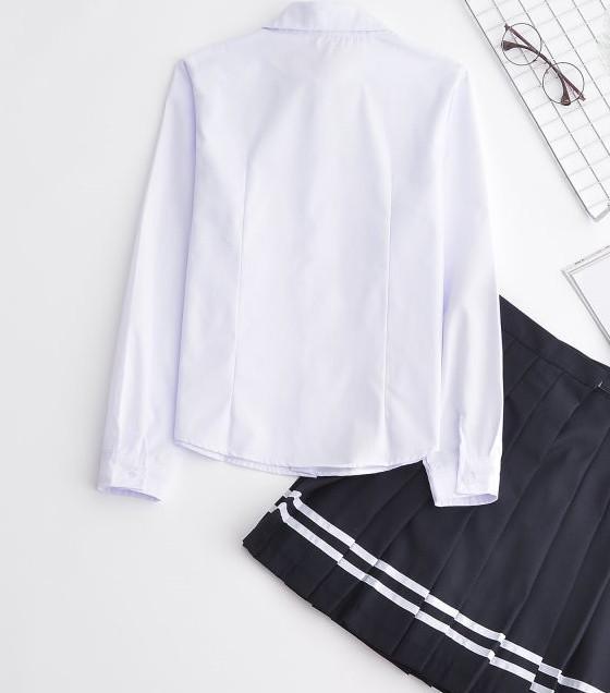 White Blouse Dark Blue Bow Long Sleeved School Uniform SD00106