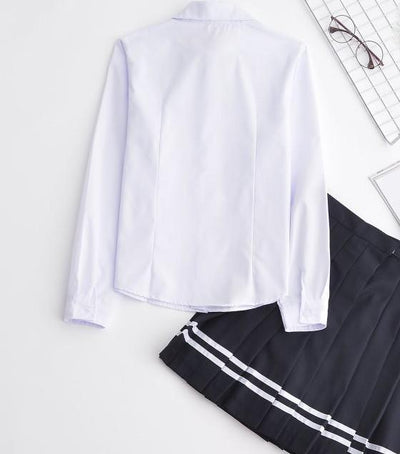White Blouse Dark Blue Bow Long Sleeved School Uniform SD00106