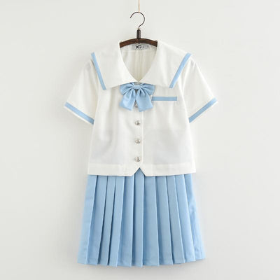 Japanese water blue sailor tie school uniform t-shirt/skirt SD00844