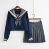 Japanese blue navy sailor flower embroidered school uniform t-shirt/skirt SD00841