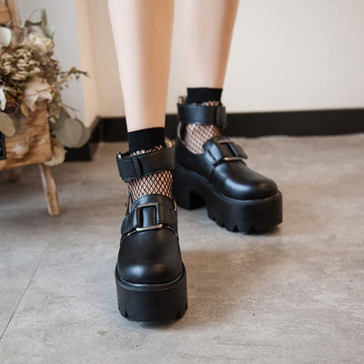 Black Double Straps High Platform Shoes SD02424