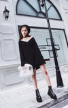 Woolen Horn Sleeved V-neck Sweater Dress SD02074