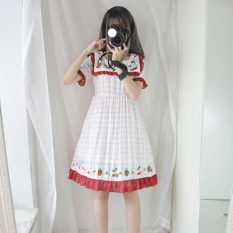 Strawberry Cherry Plaid Summer Dress SD01043