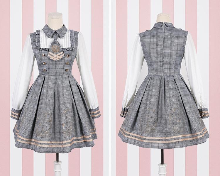 Detective Academy Embroidered Plaid Dress + Woolen Cloak SD00372
