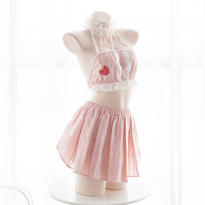 Pink Strawberry Top Skirt Set SD00161