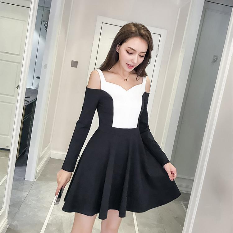 Sexy black and white strap dress SD00970