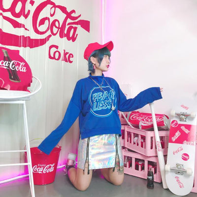 Holographic Laser Ring Zipper High Waist Skirt SD00059