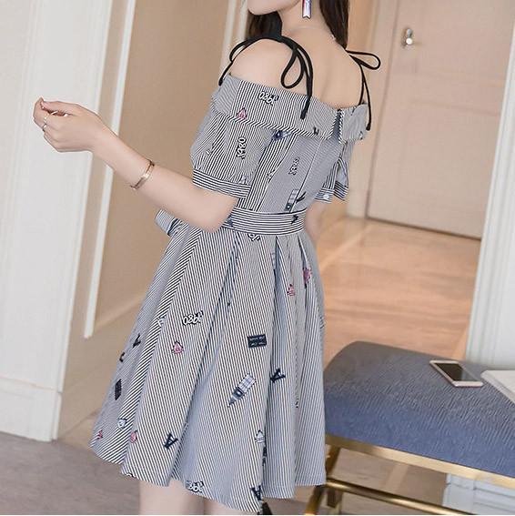 Black/White Striped Shoulder-less Dress SD00126