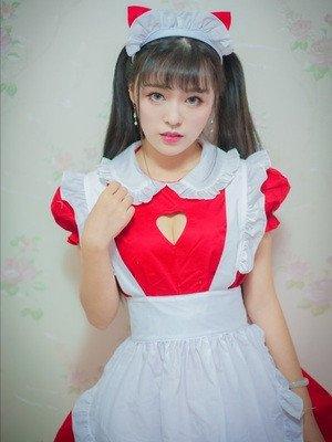 Japanese Red and White Open Chest Maid Dress SD00696