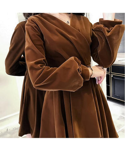 Korean Autumn Winter Lantern Sleeve Dress SD01281