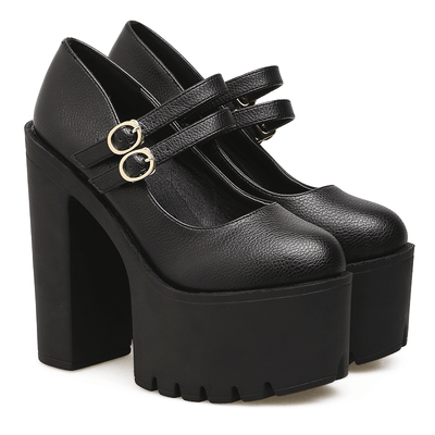 Black Double Strap Buckle High-Heel Shoes SD00154