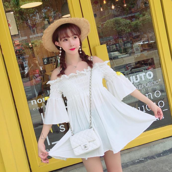 Korean summer sweet princess white shoulder less dress SD00932