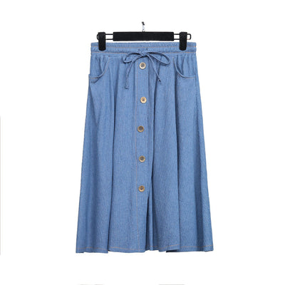 Korean blue long button denim skirt SD00653