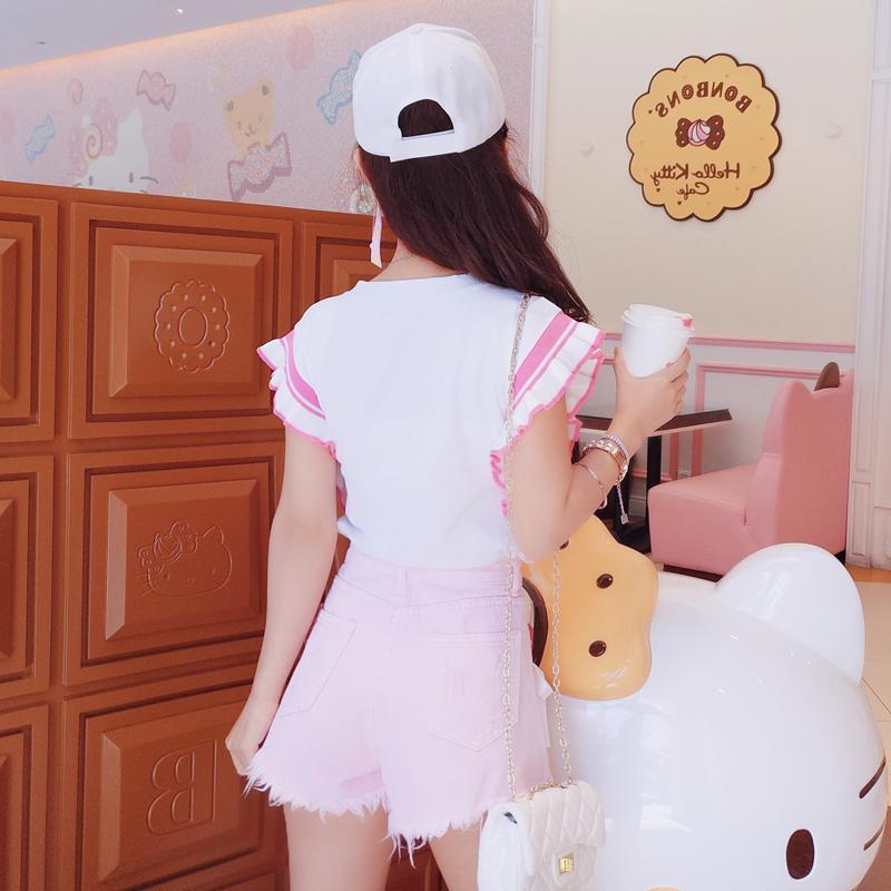 Sweet Pink Hole Ring Ribbon Shorts Pants SD01902