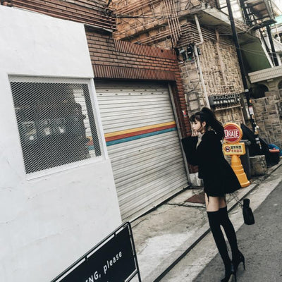 Black Chic Double Zipper Horn Sleeves Hooded Sweater Jacket SD01080