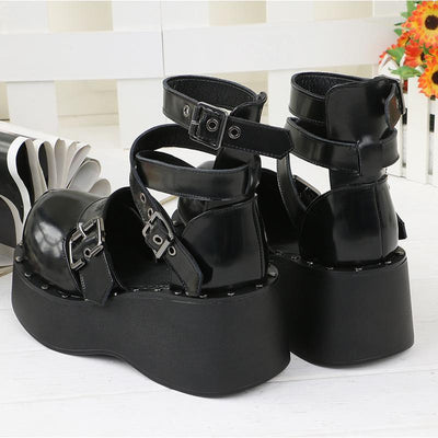 Black Lolita Cross Strap Buckle High-Platform Shoes SD00332