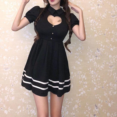 Sexy Heart Keyhole Hollow Cut Out Chest Short Sleeve Dress SD01284