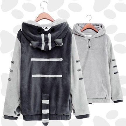 Kawaii Gray Neko Thick Long Sleeve Sweater SD01541