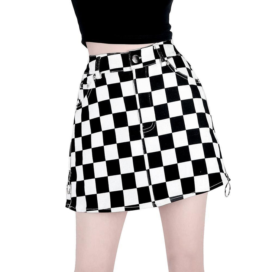 Black White High Waist Skirt SD02387