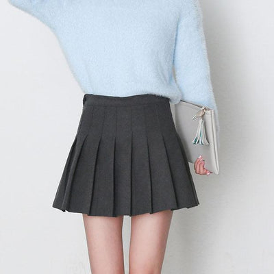 Woolen Pleated High Waist Skirt SD00304