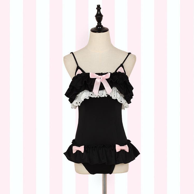 Black Cute Cat Ruffle Lace Swimsuit SD01842