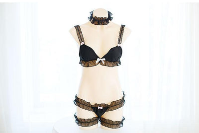 Japanese Sexy Bow Mesh 2 Piece Lingerie Set SD00994