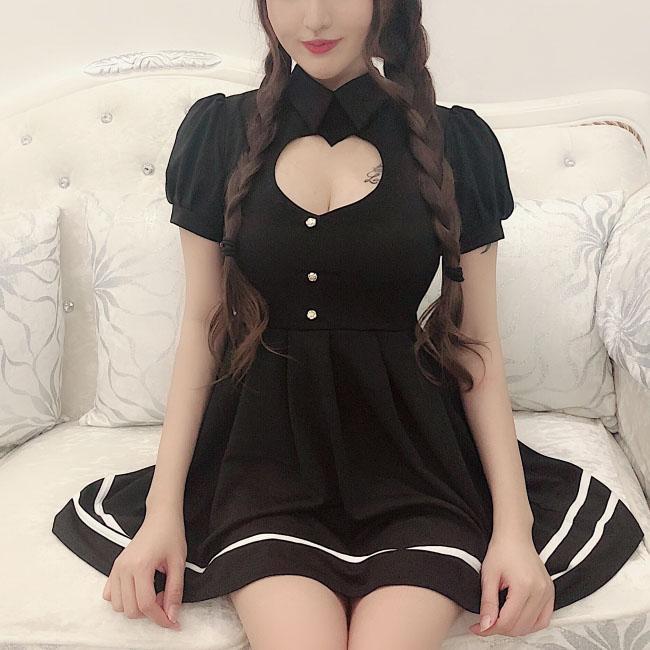Sexy Heart Keyhole Hollow Cut Out Chest Short Sleeve Dress SD01284