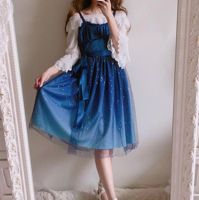 Japanese harajuku galaxy stars gradient blue short dress SD02294