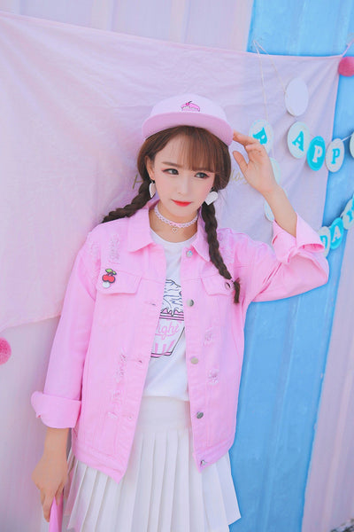 Sweet Pink Cherry Short Denim Jacket SD00114