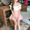 Pink Pleated Bow Strap Skirt+Top Set SD00360